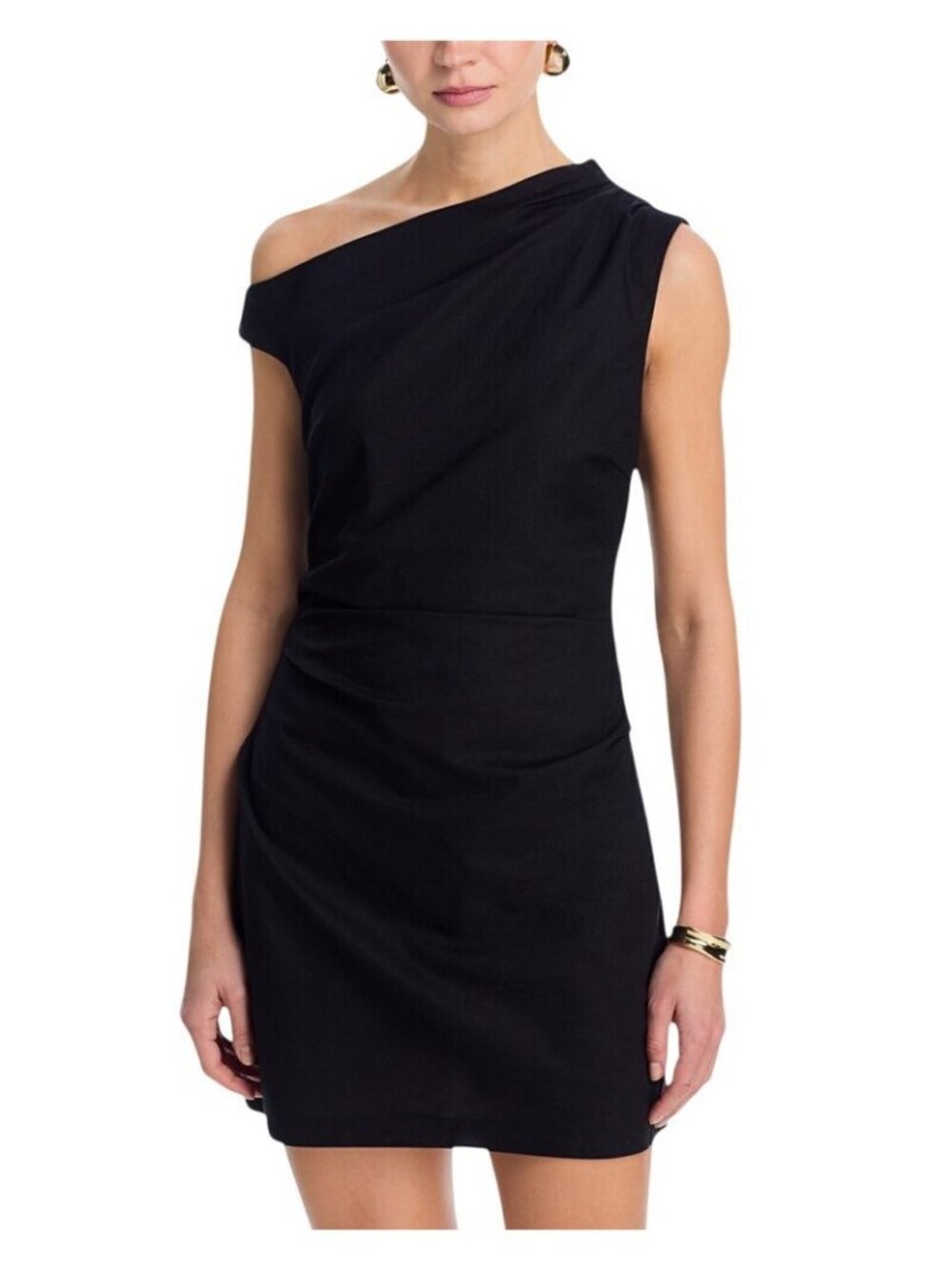 NWT Aqua Linen Blend One Shoulder Asymmetric Mini Dress IDO14628 Black XXS